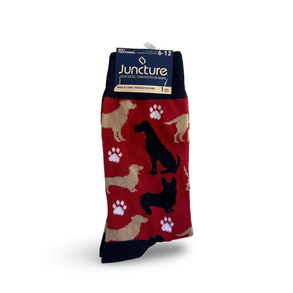 Juncture Novelty Fashion Red Dog Puppy Socks Shoe Size 6-12 Medium NEW‎
